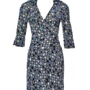 DVF Blue and White "Denise" iconic wrap dress